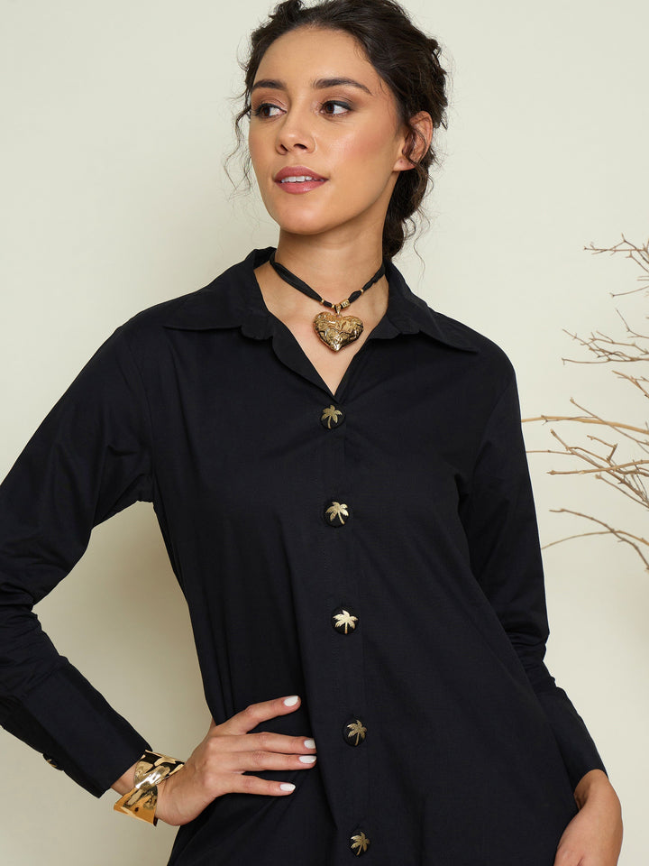 Women Foil Print Longline Shirt Dress