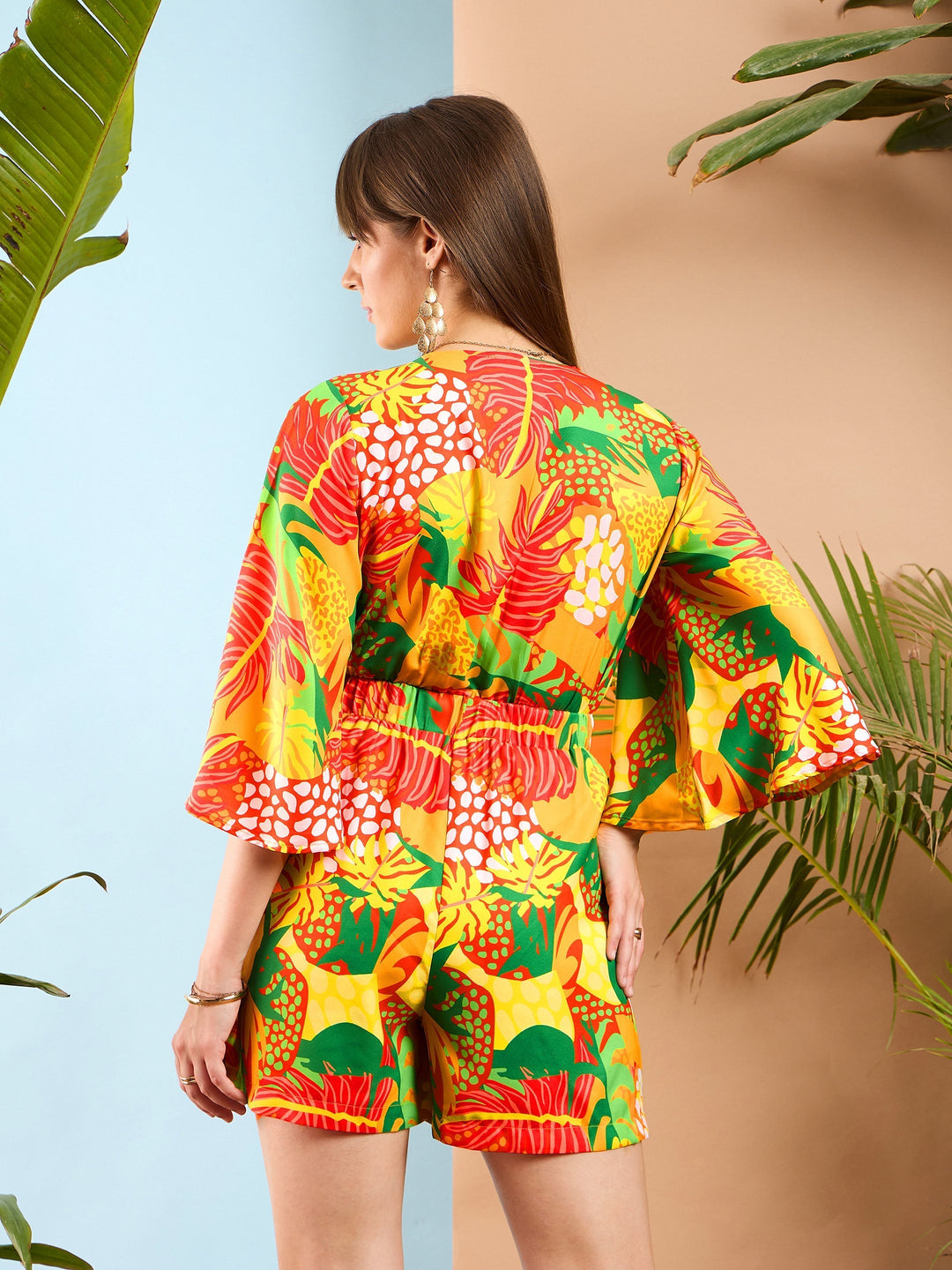 Women Floral Front Tie Knot Playsuit