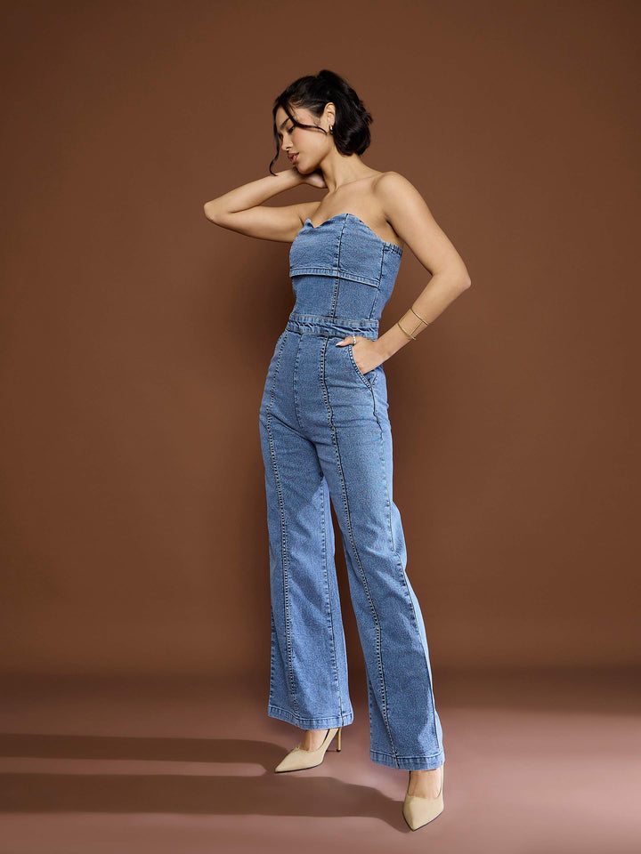 Women Blast Denim Off Shoulder Jumpsuit
