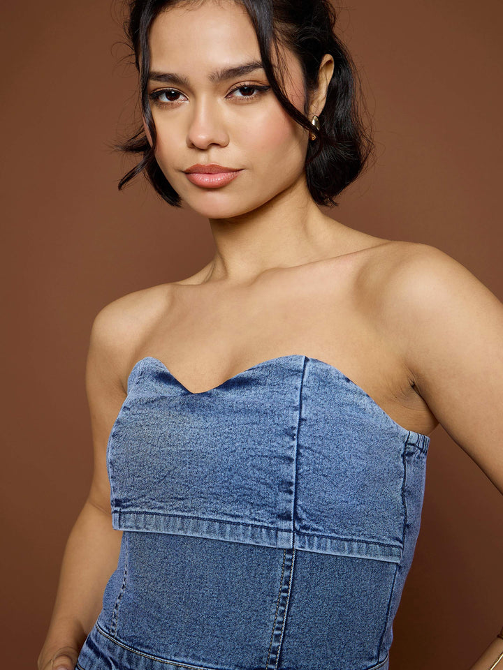 Women Blast Denim Off Shoulder Jumpsuit