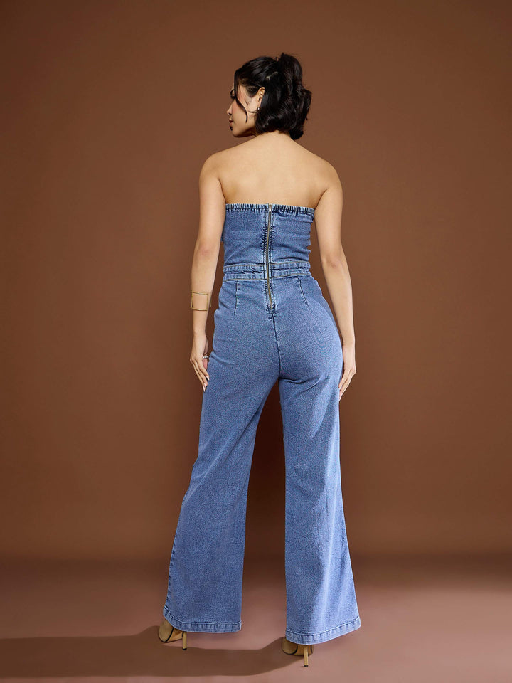 Women Blast Denim Off Shoulder Jumpsuit