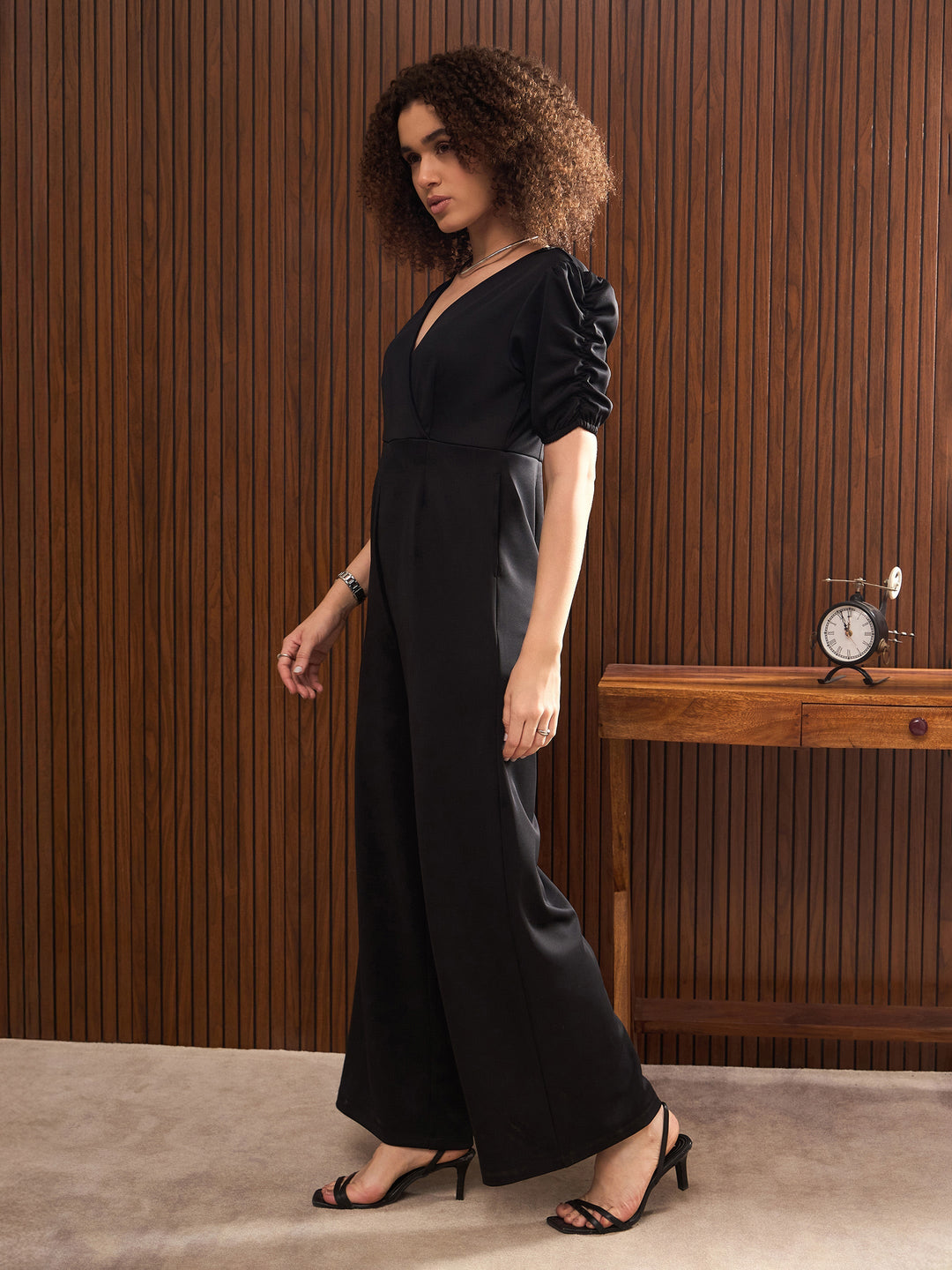 Women Side Pocket Puff Sleeves Jumpsuit