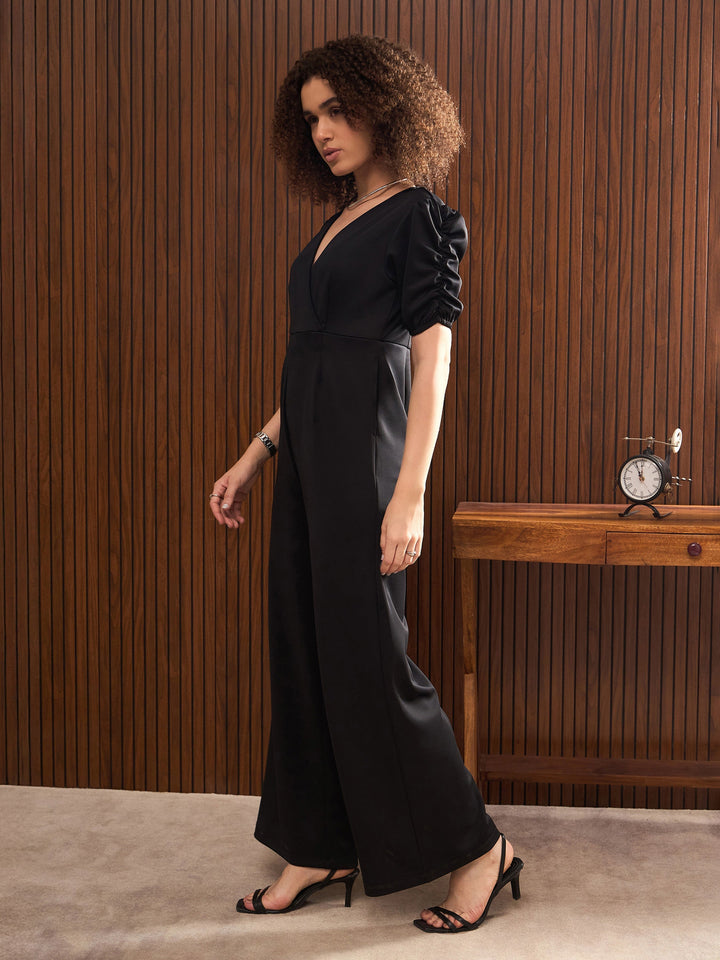 Women Side Pocket Puff Sleeves Jumpsuit