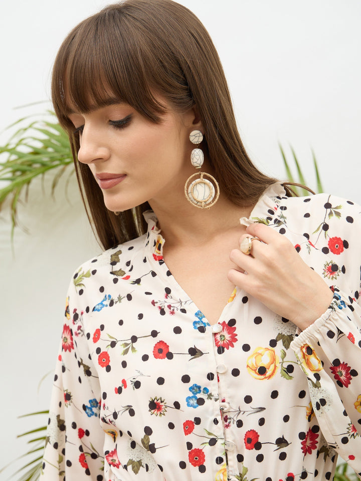 Women Ditsy Floral Balloon Sleeves Playsuit