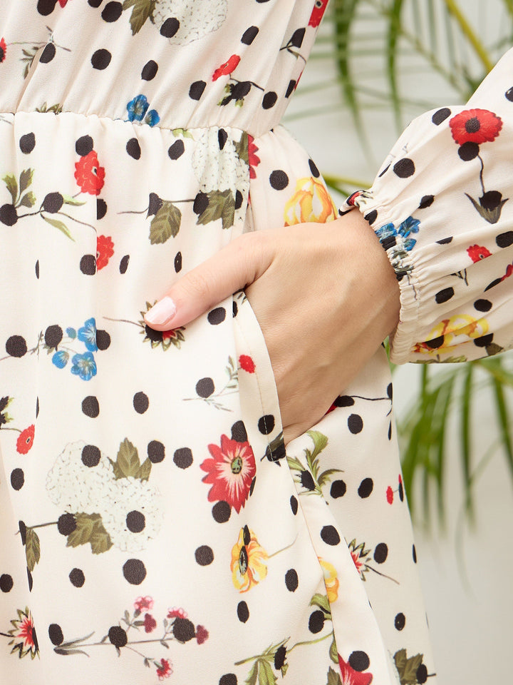 Women Ditsy Floral Balloon Sleeves Playsuit