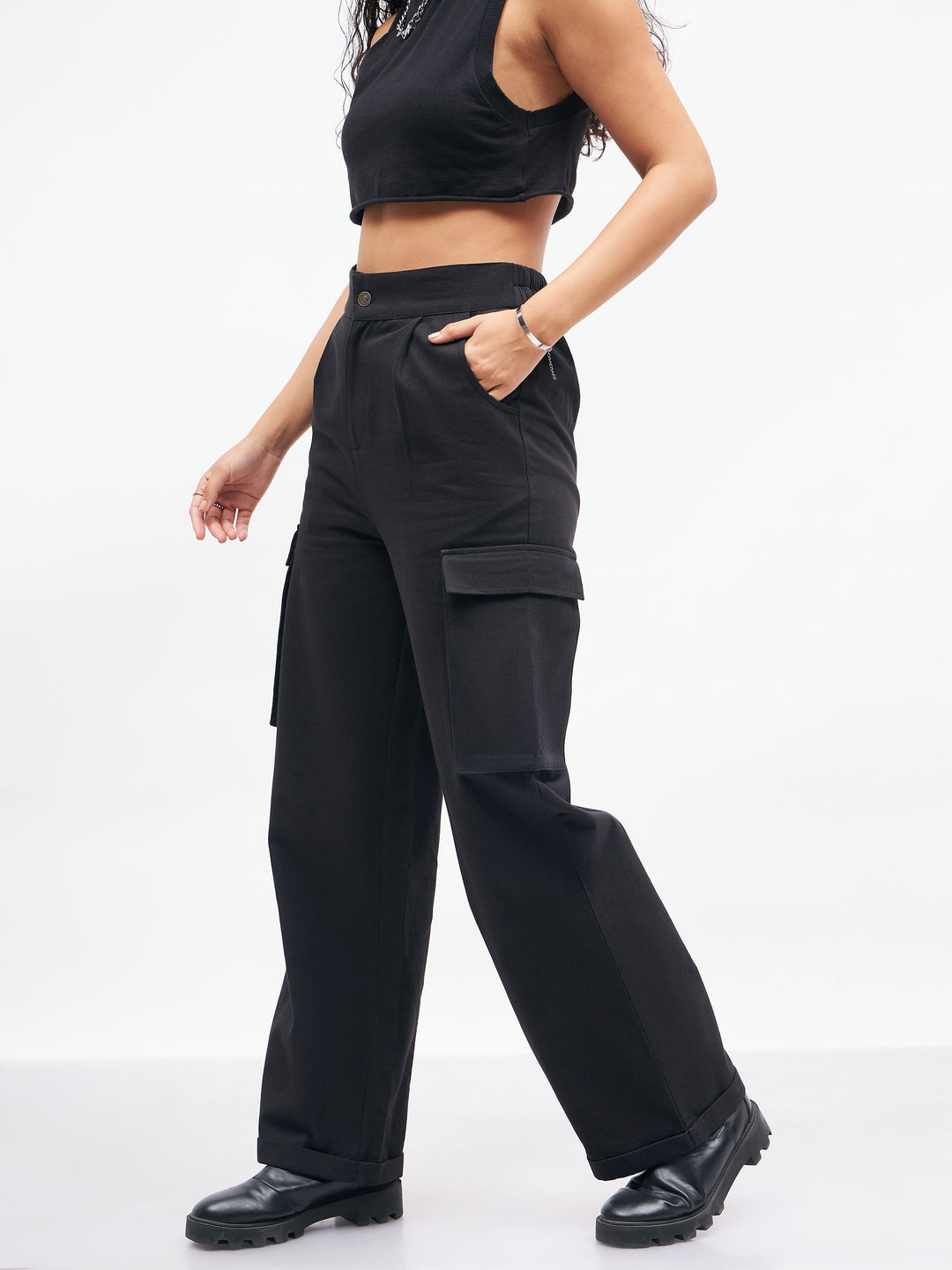 Women Box Pockets Straight Pants