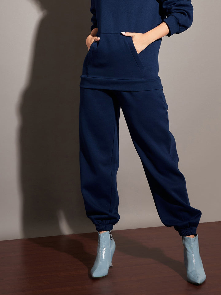 Women's Women Navy Fleece Baggy Joggers in Cotton by Sassafras for wholesale, bulk, supplier, manufacturer and wholesaler buyers from Trendphoria