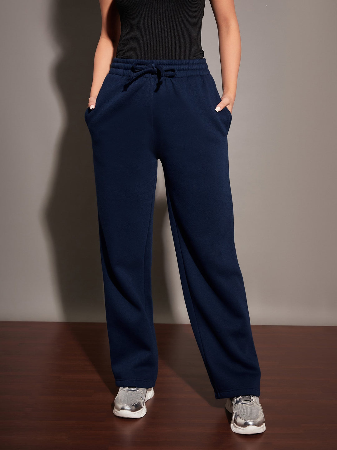 Women's Women Navy Fleece Track Pants in Cotton by Sassafras for wholesale, bulk, supplier, manufacturer and wholesaler buyers from Trendphoria