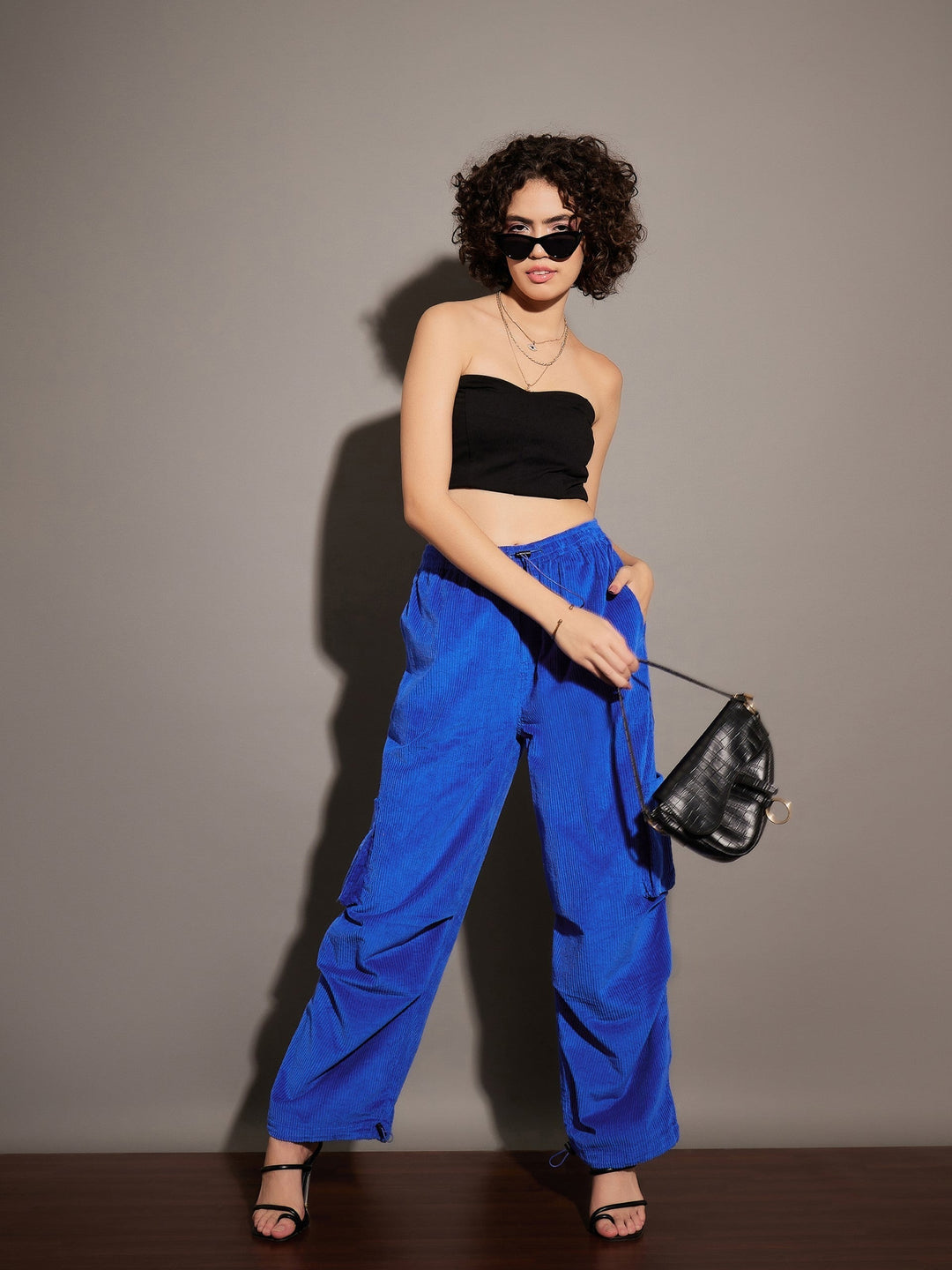 Women Royal Pleated Knee Corduroy Cargo Pants