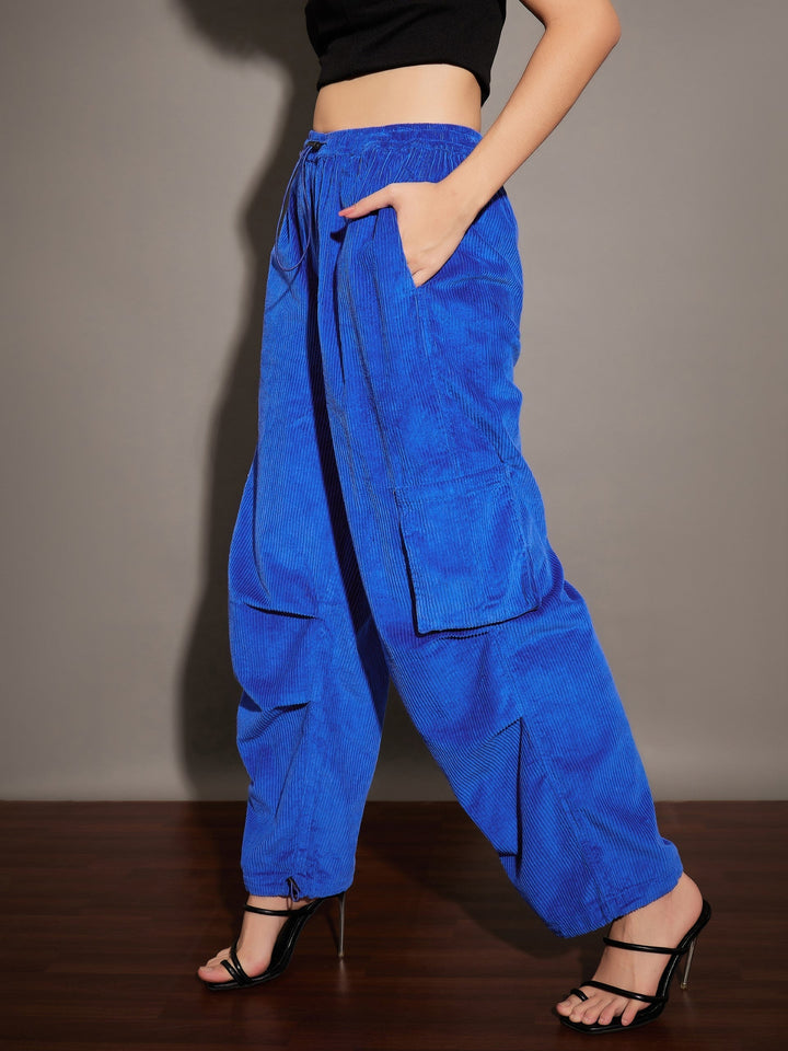 Women Royal Pleated Knee Corduroy Cargo Pants