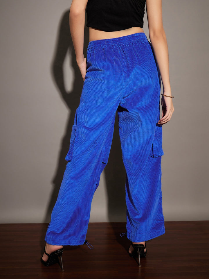 Women Royal Pleated Knee Corduroy Cargo Pants