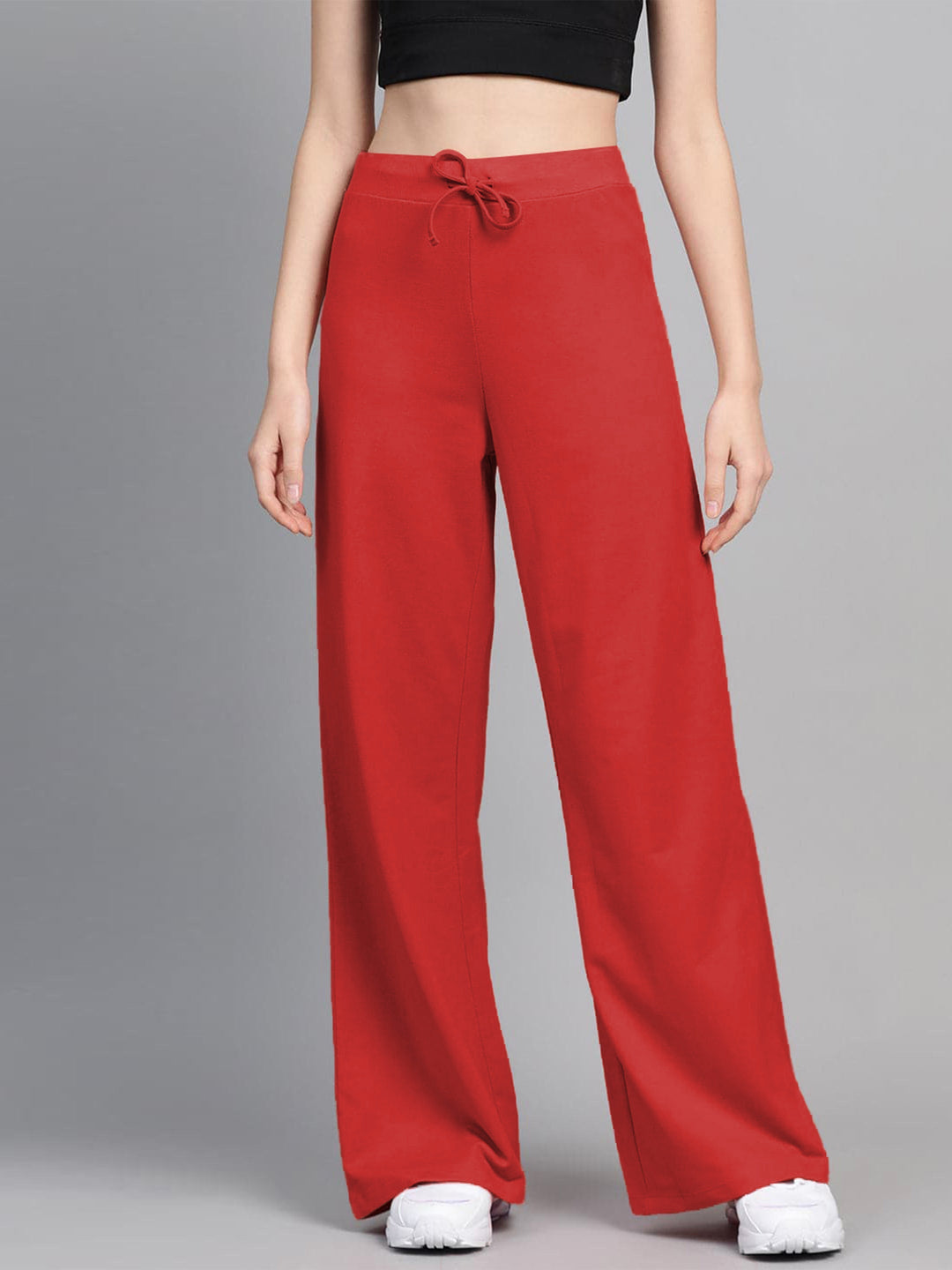 Women's Women Red Terry Wide Leg Drawstring Pants in Cotton by Sassafras for wholesale, bulk, supplier, manufacturer and wholesaler buyers from Trendphoria