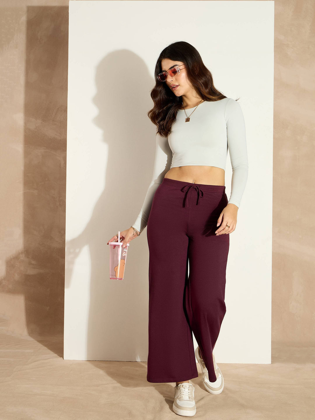 Women Terry Wide Leg Drawstring Pants