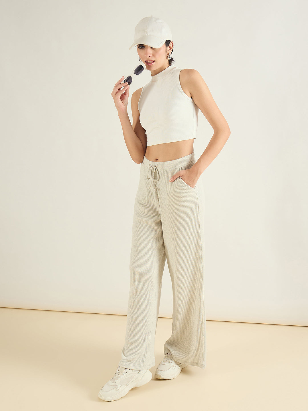 Women Melange Rib Drawstring Pants