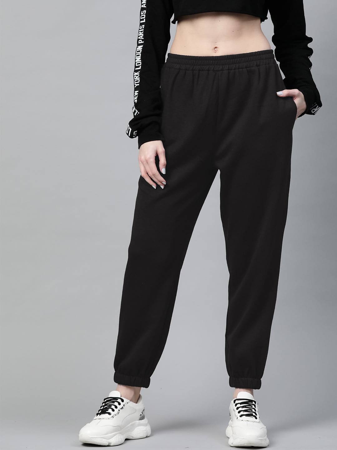 Women's Black Fleece Jogger in Cotton by Sassafras for wholesale, bulk, supplier, manufacturer and wholesaler buyers from Trendphoria