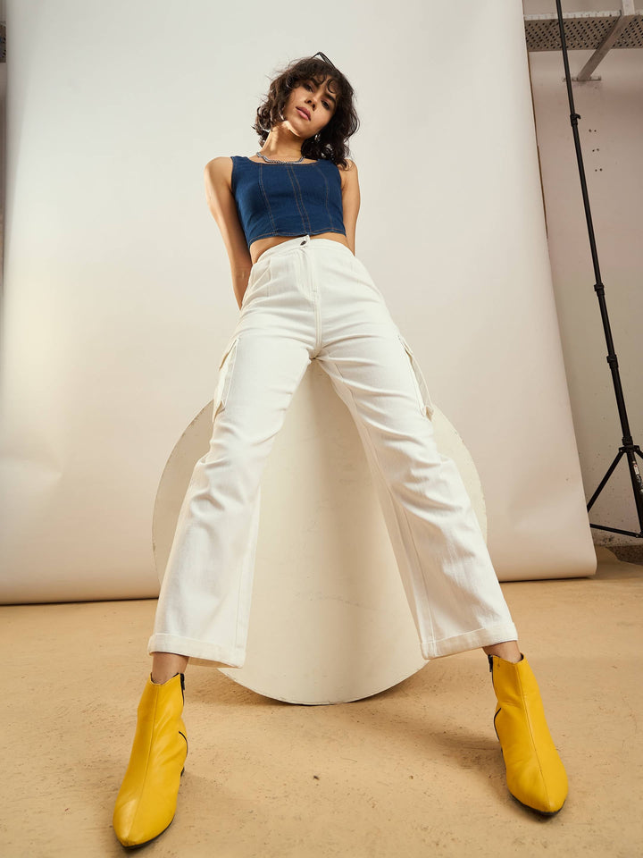 Women Box Pockets Straight Pants