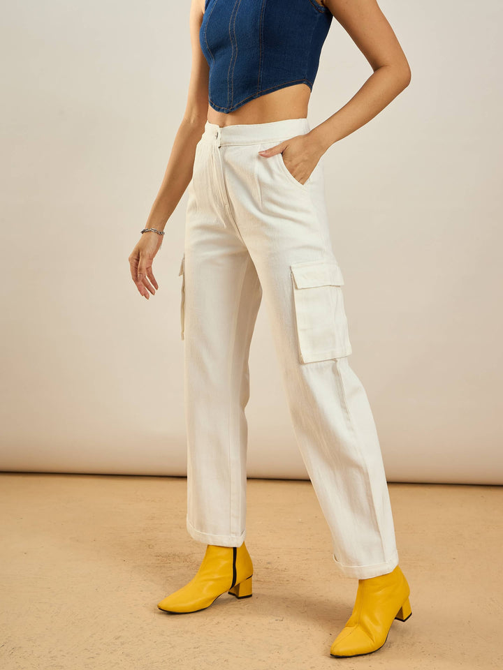 Women Box Pockets Straight Pants