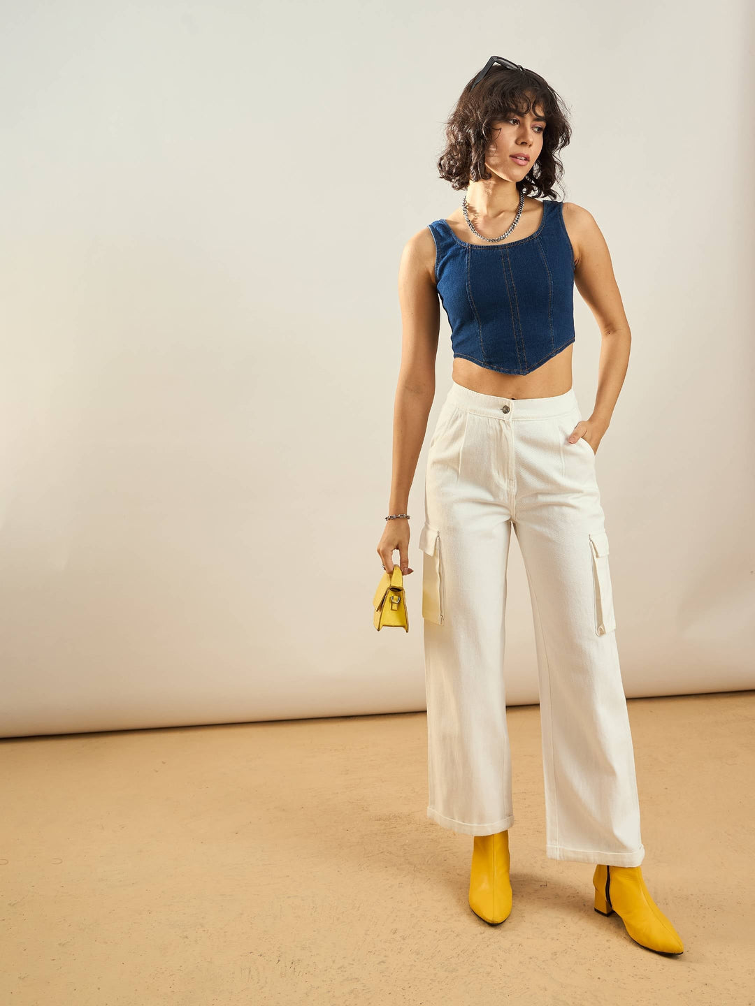 Women Box Pockets Straight Pants