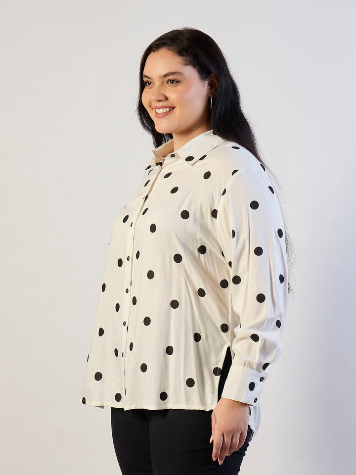White & Black Polka Dot Regular Shirt-SASSAFRAS CURVE