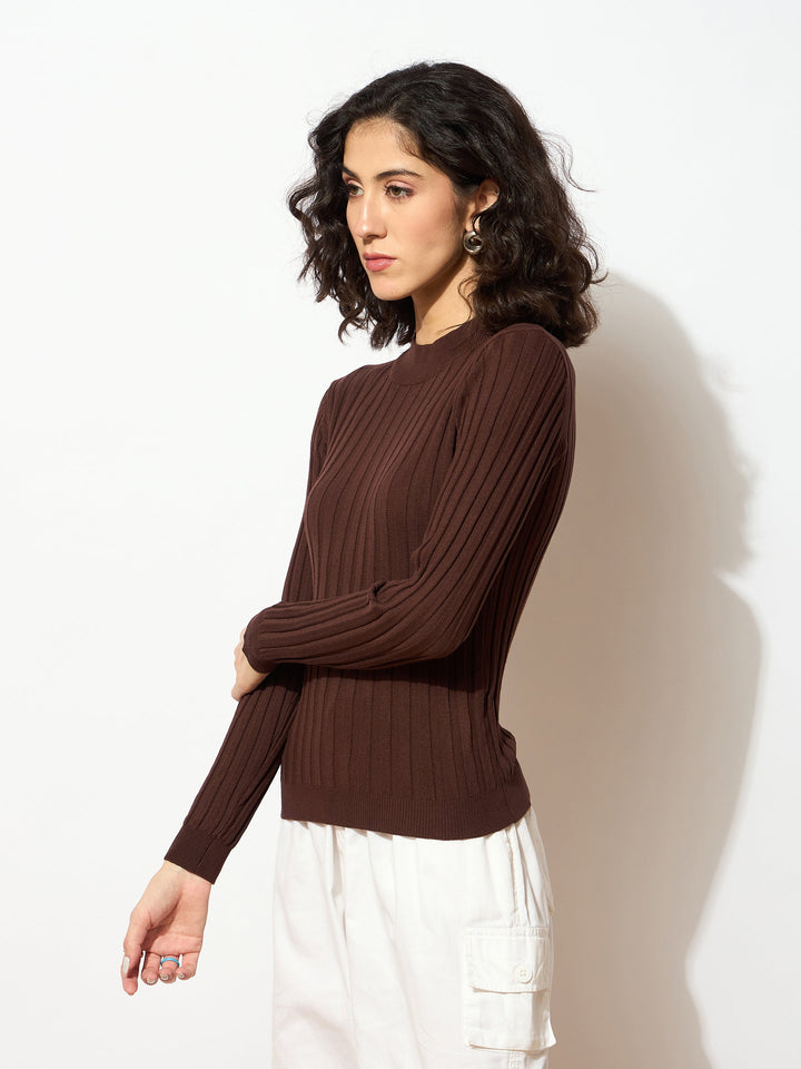 Women Rib Full Sleeves High Neck Sweater
