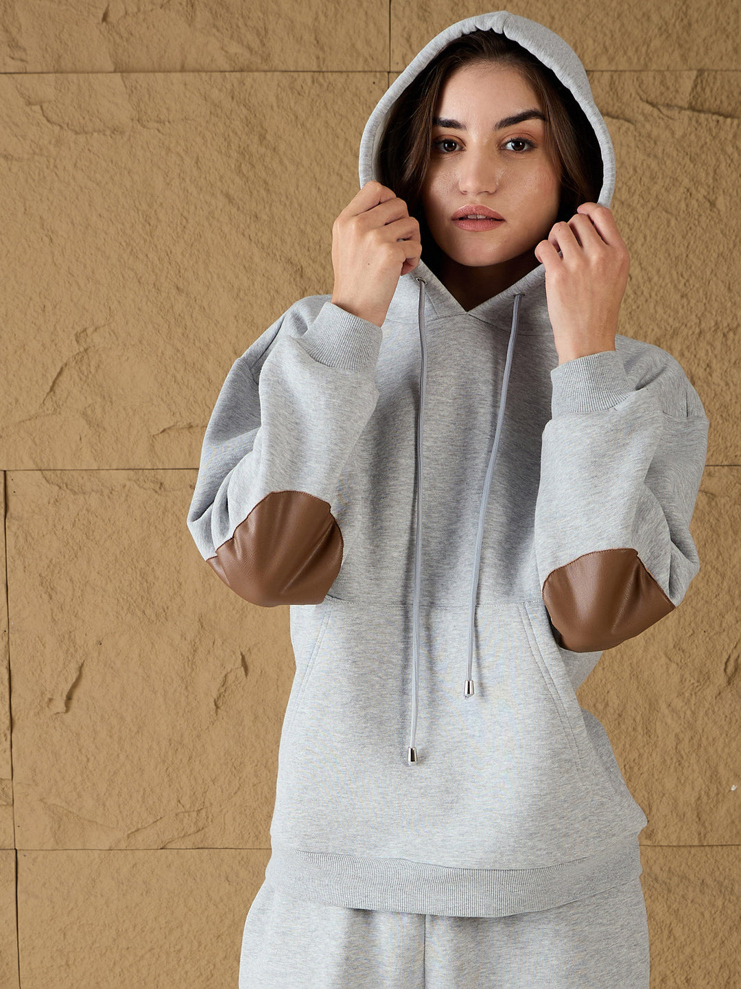 Women's Women Grey Melange Fleece Oversized Hoodie in Cotton by Sassafras for wholesale, bulk, supplier, manufacturer and wholesaler buyers from Trendphoria