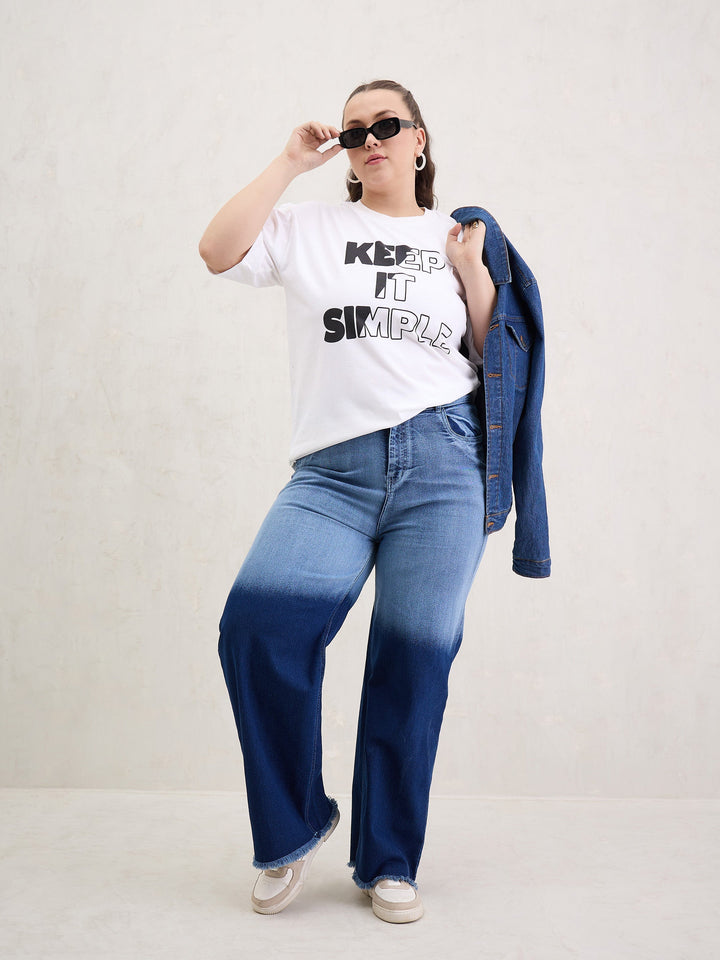 White Graphic Keep It Simple Print T-Shirt-SASSAFRAS Curve