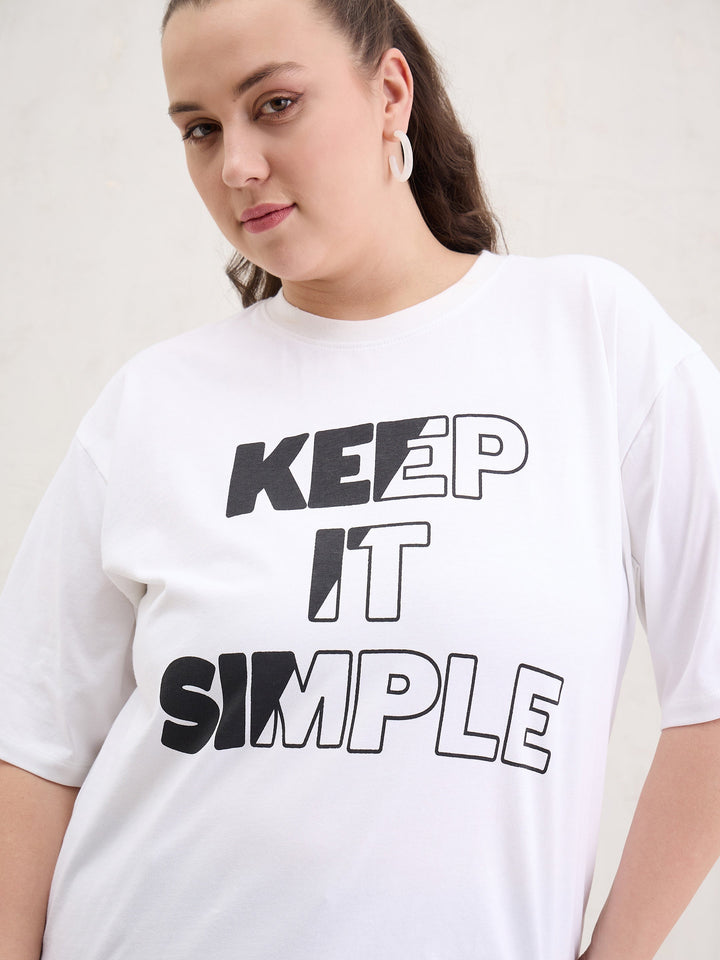 White Graphic Keep It Simple Print T-Shirt-SASSAFRAS Curve