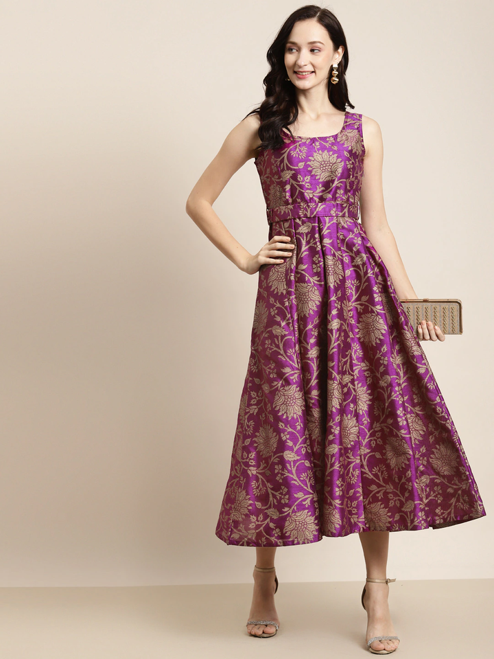 Jacquard Floral Self-Belt Anarkali Maxi