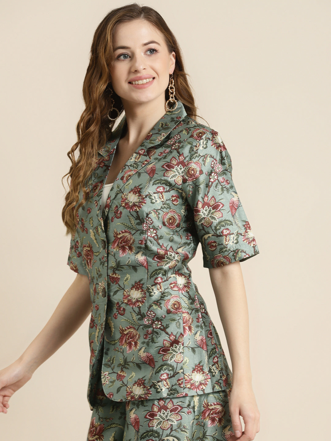 Floral Short Sleeves Blazer