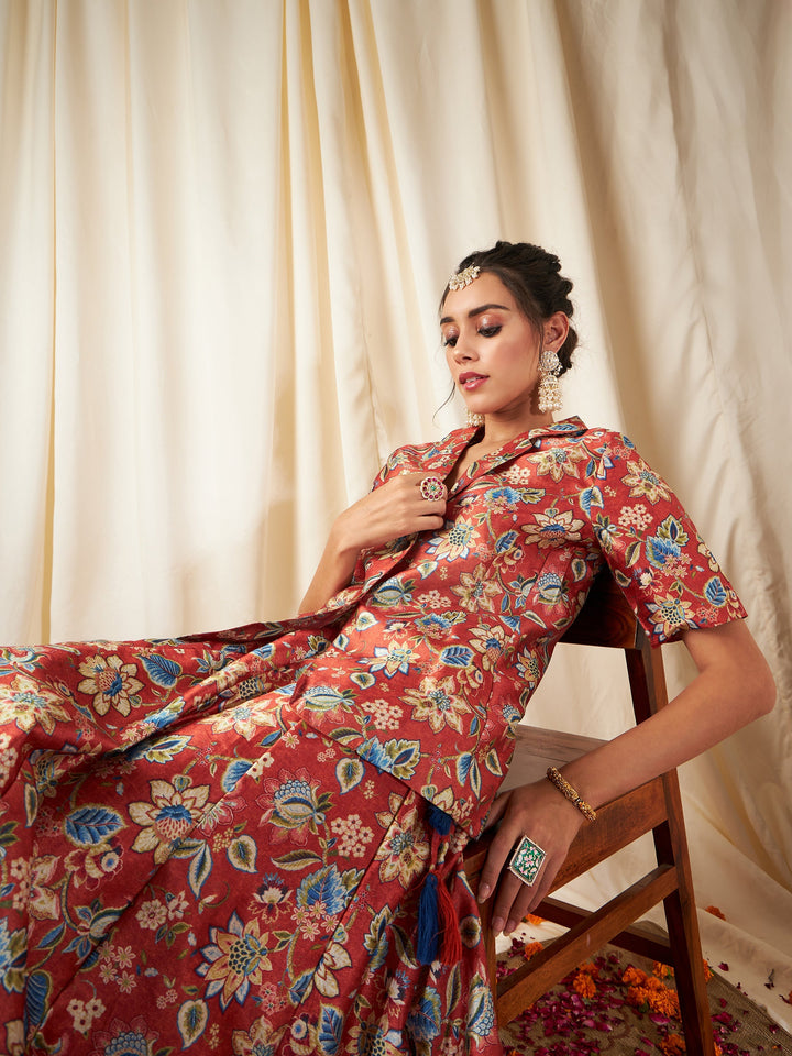 Floral Short Sleeves Blazer