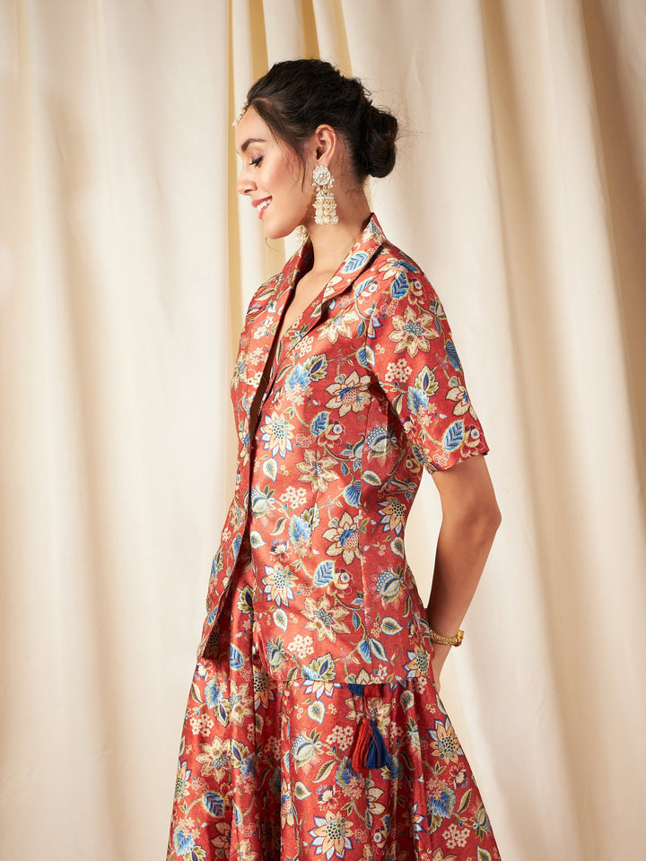 Floral Short Sleeves Blazer