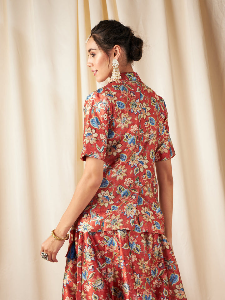 Floral Short Sleeves Blazer