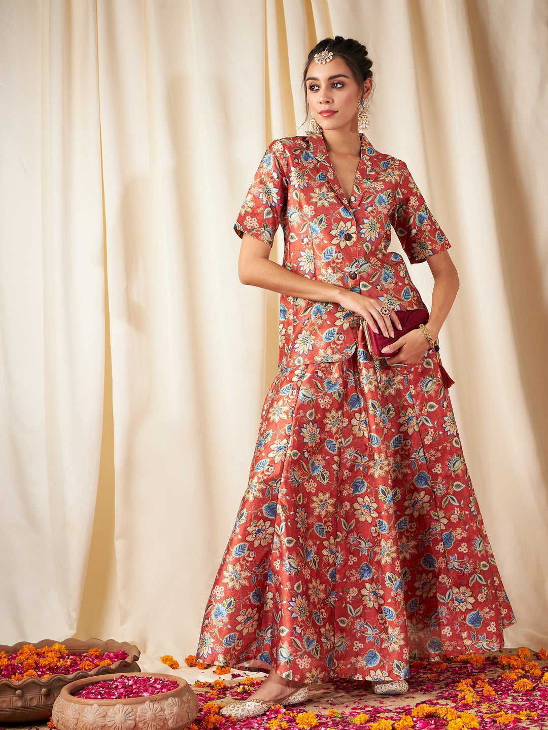 Floral Short Sleeves Blazer