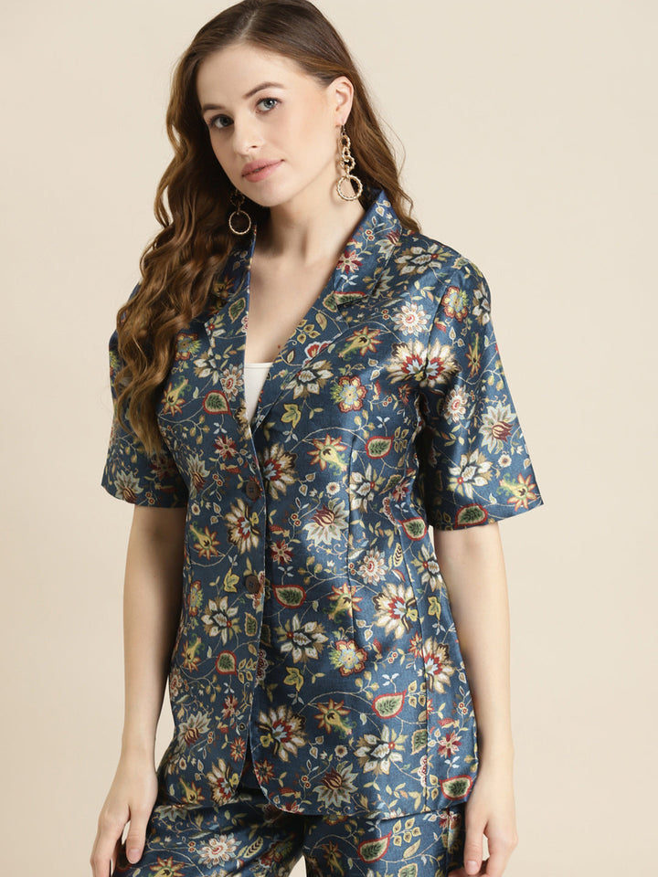Floral Short Sleeves Blazer