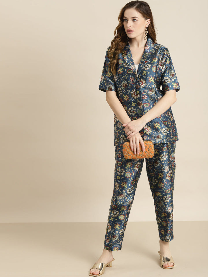 Floral Short Sleeves Blazer