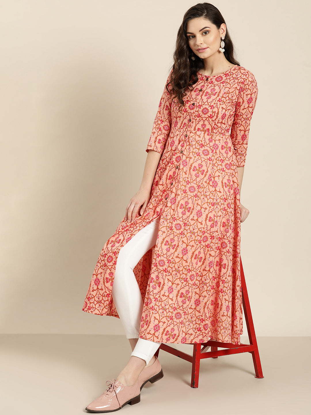 Floral Front Open Anarkali Kurta