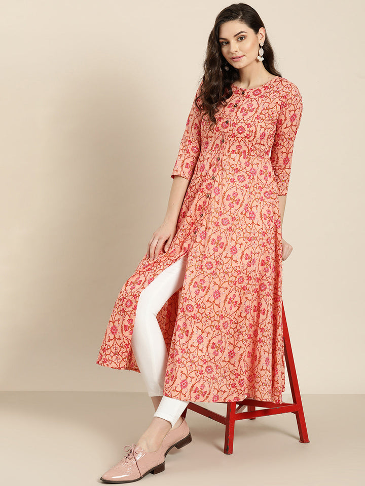 Floral Front Open Anarkali Kurta