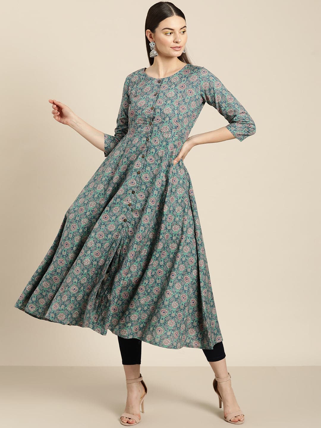 Women's Floral Front Open Anarkali Kurta in Cotton by Shae for wholesale, bulk, supplier, manufacturer and wholesaler buyers from Trendphoria