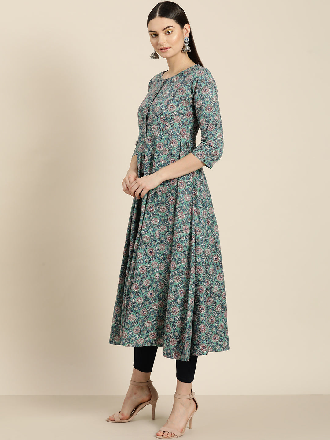 Floral Front Open Anarkali Kurta