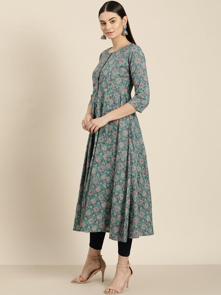 Floral Front Open Anarkali Kurta