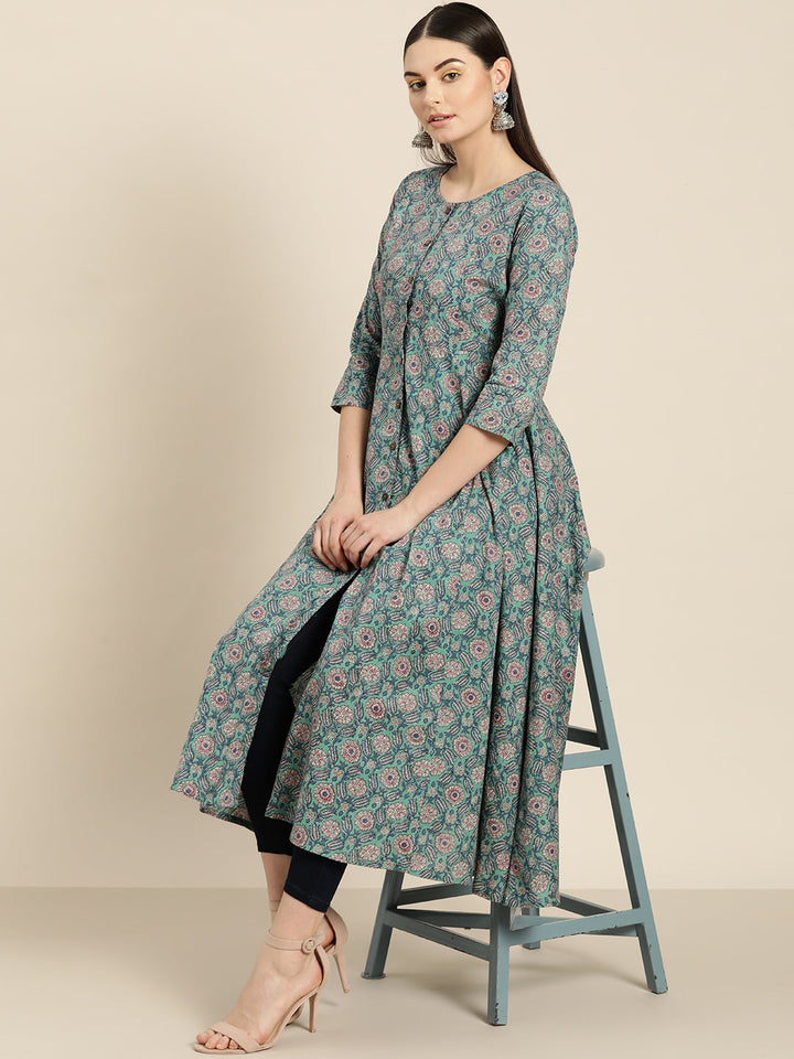 Floral Front Open Anarkali Kurta