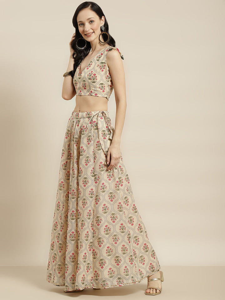 mughal Floral Crop Top With Anarkali Skirt