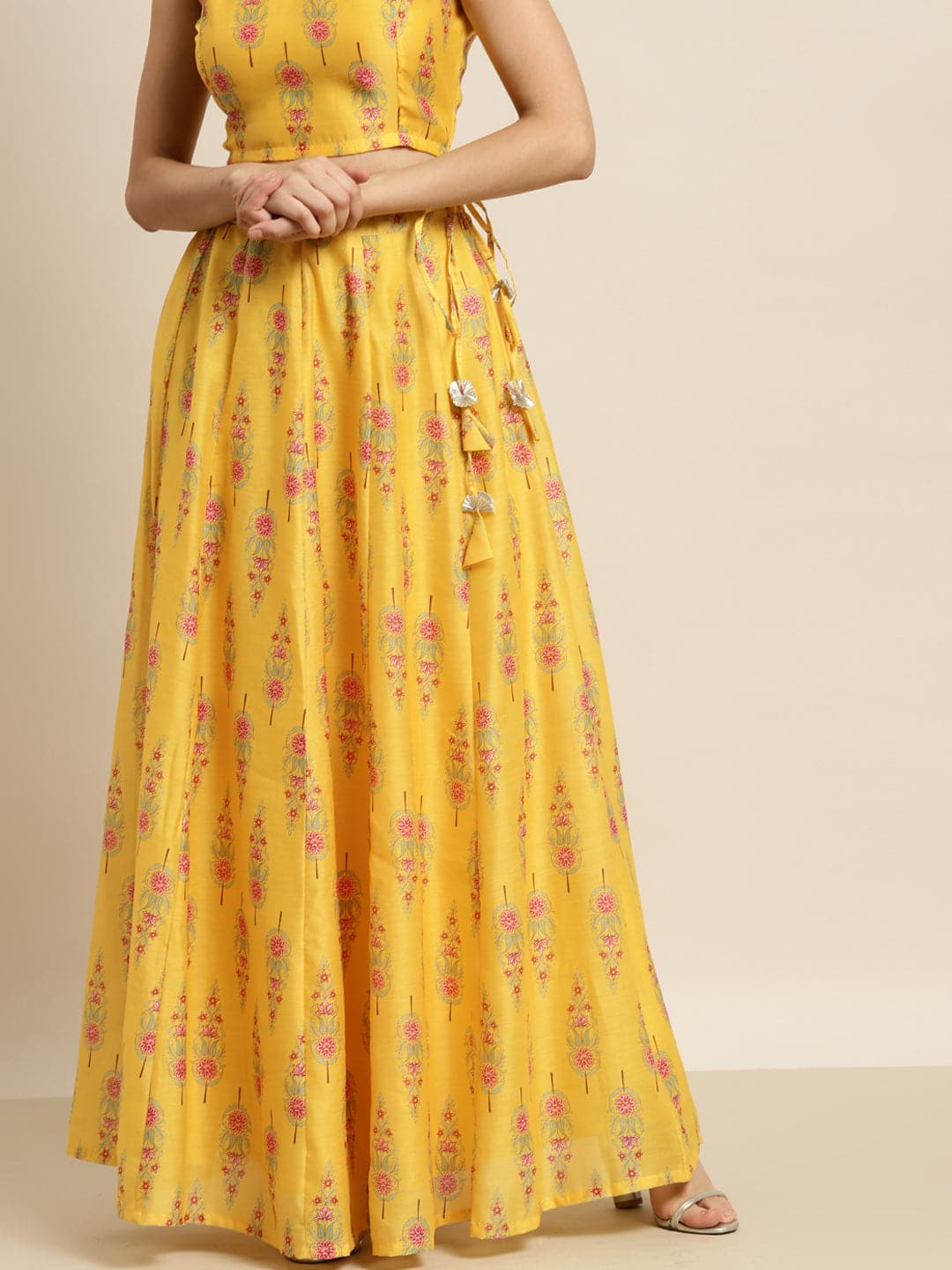 Women's Women Yellow Floral Anarkali Skirt in Cotton by Shae for wholesale, bulk, supplier, manufacturer and wholesaler buyers from Trendphoria