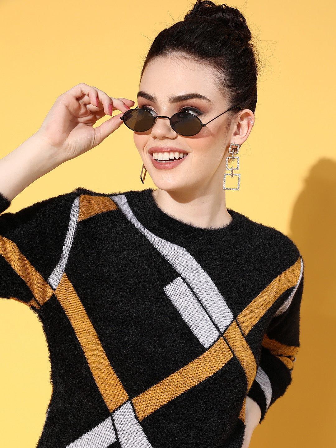 Womencheck Hair Wool Long Sweater