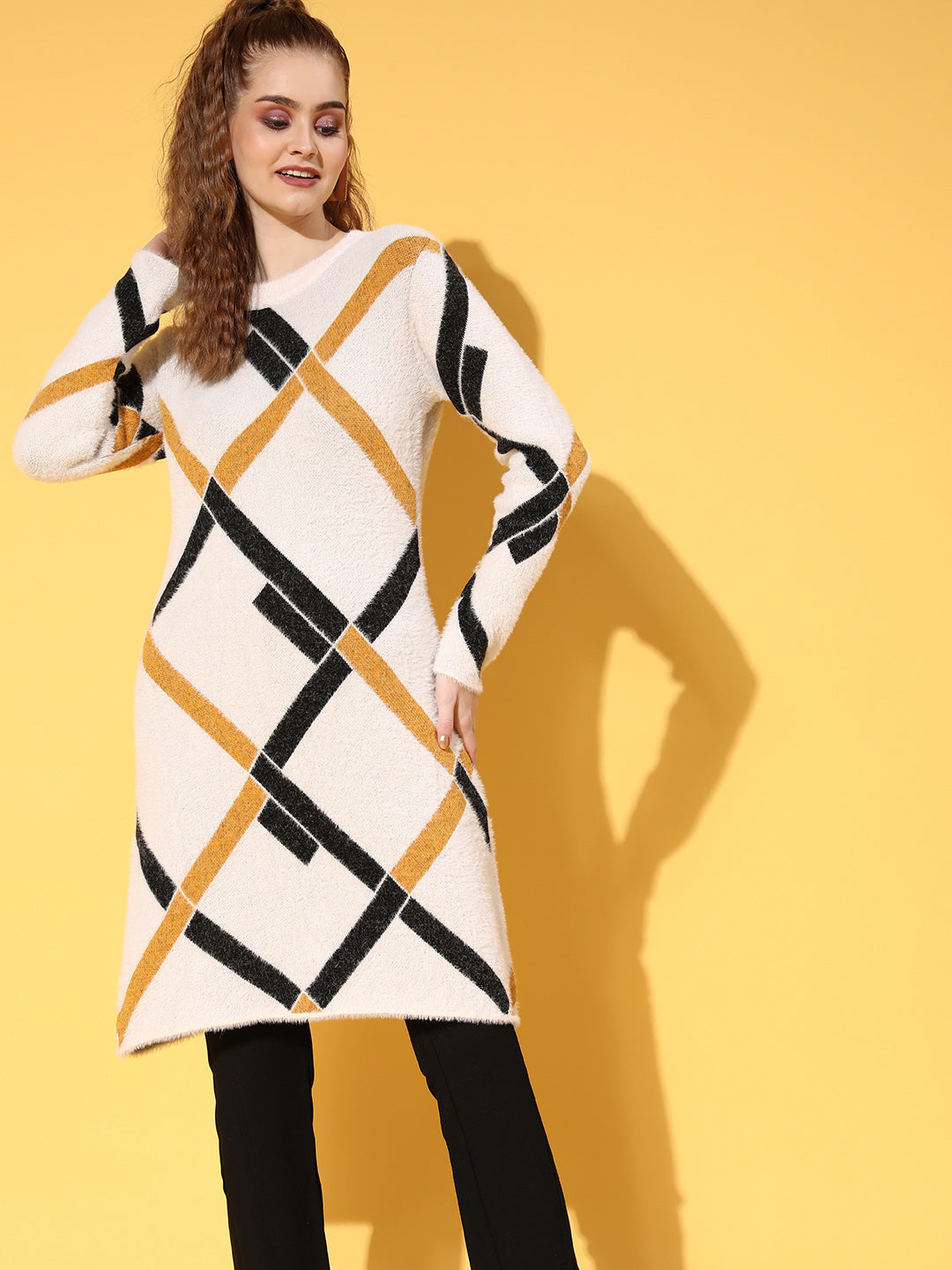 Womencheck Hair Wool Long Sweater