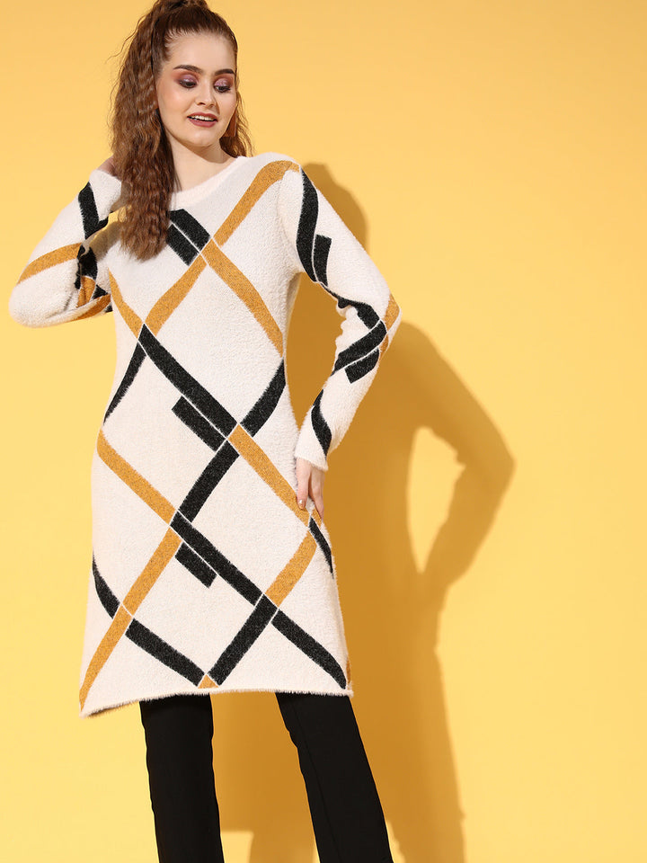 Womencheck Hair Wool Long Sweater