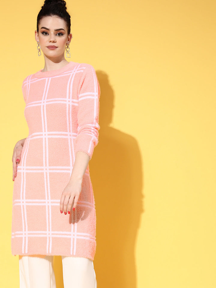 Womencheck Hair Wool Long Sweater