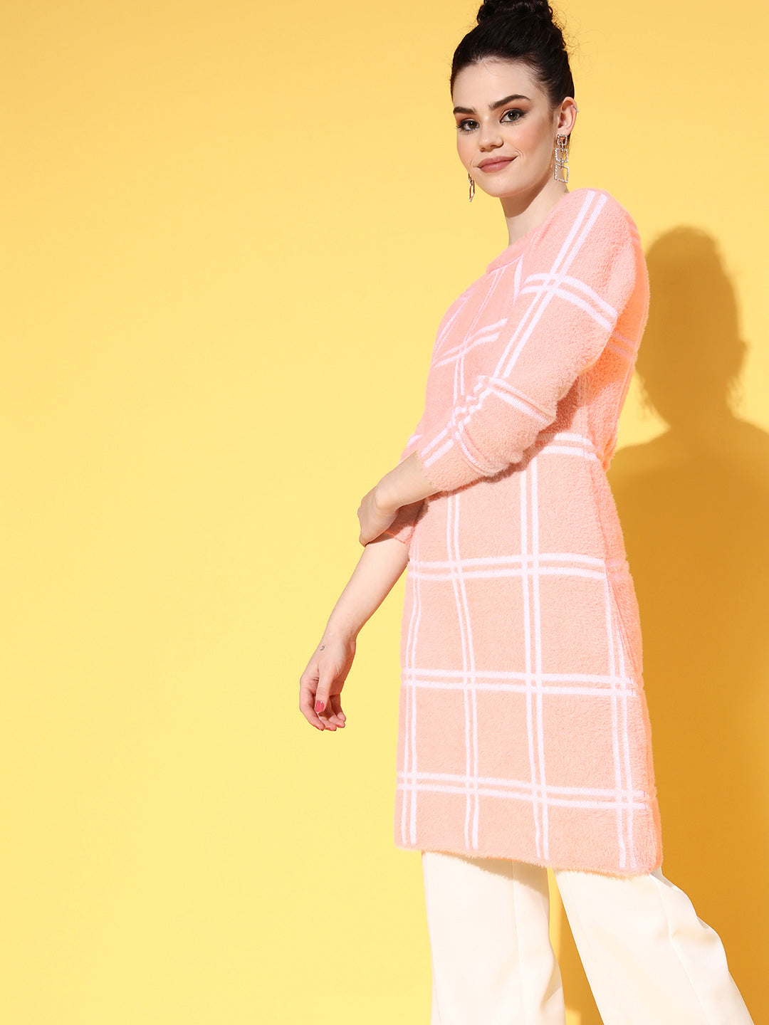 Womencheck Hair Wool Long Sweater