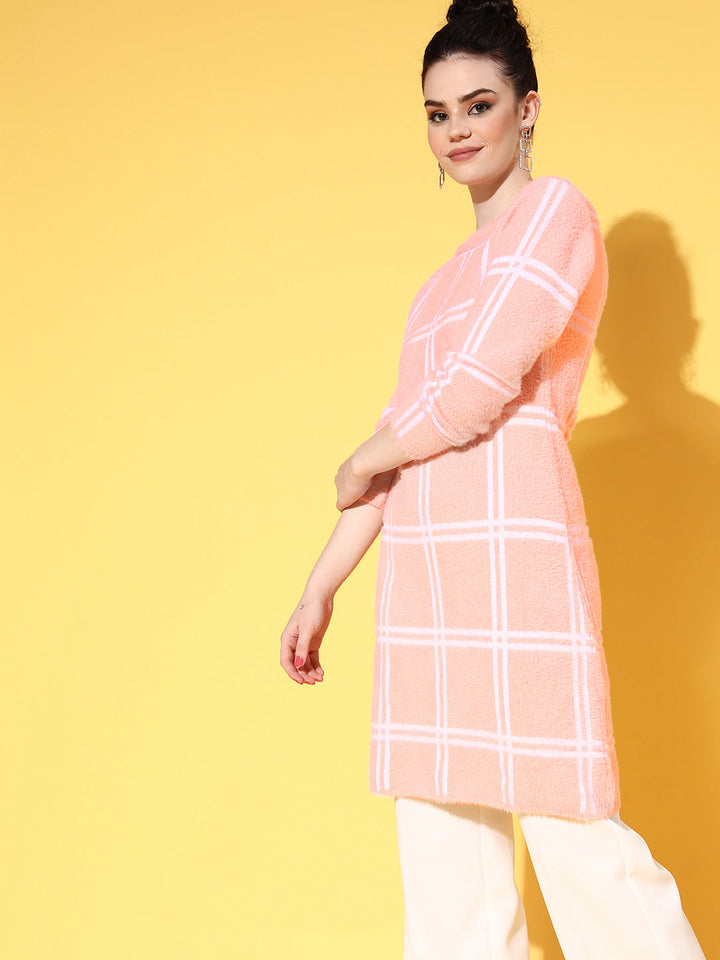 Womencheck Hair Wool Long Sweater