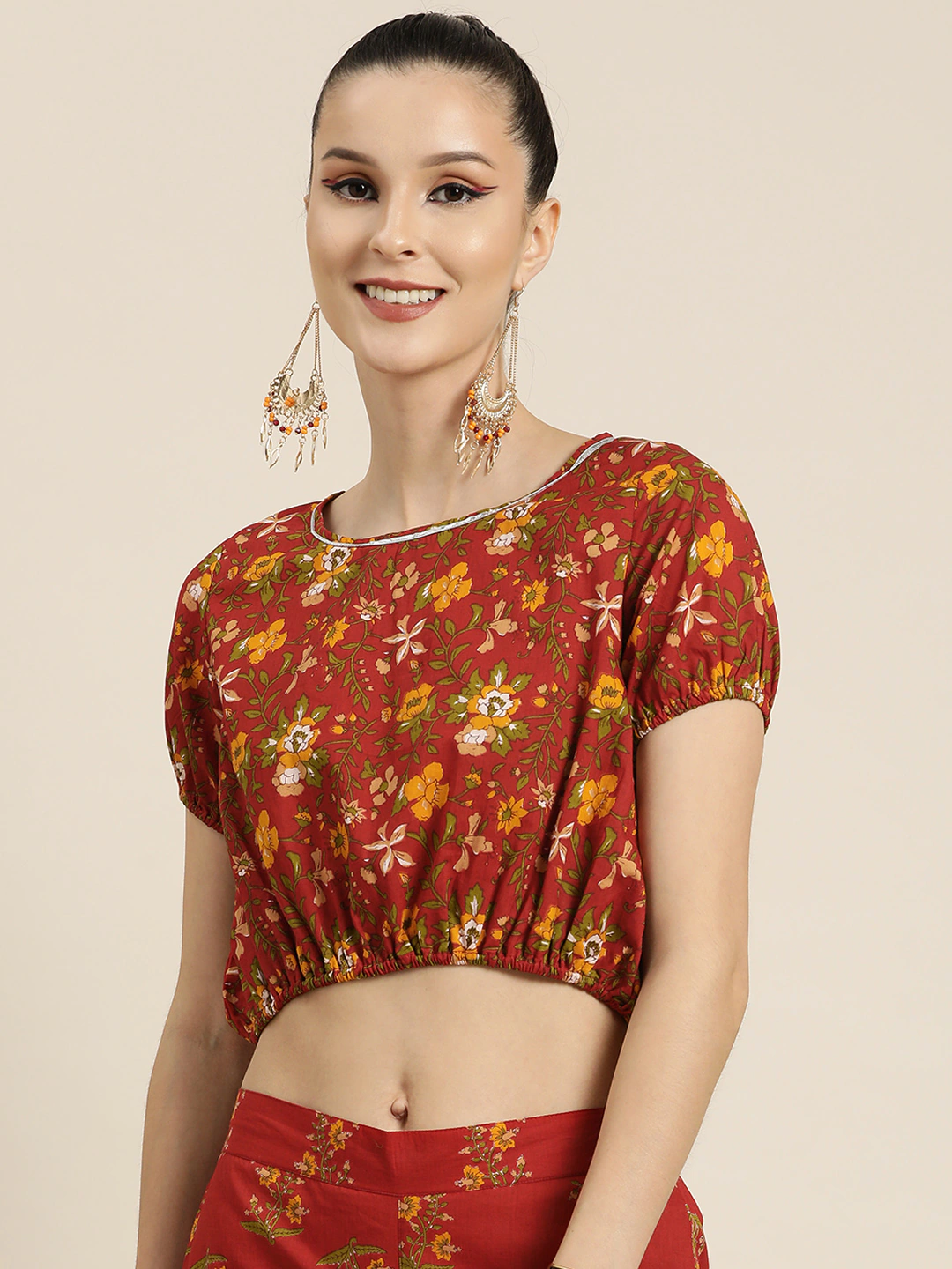 Women's Women Rust All Over Floral Crop Top in Cotton by Shae for wholesale, bulk, supplier, manufacturer and wholesaler buyers from Trendphoria